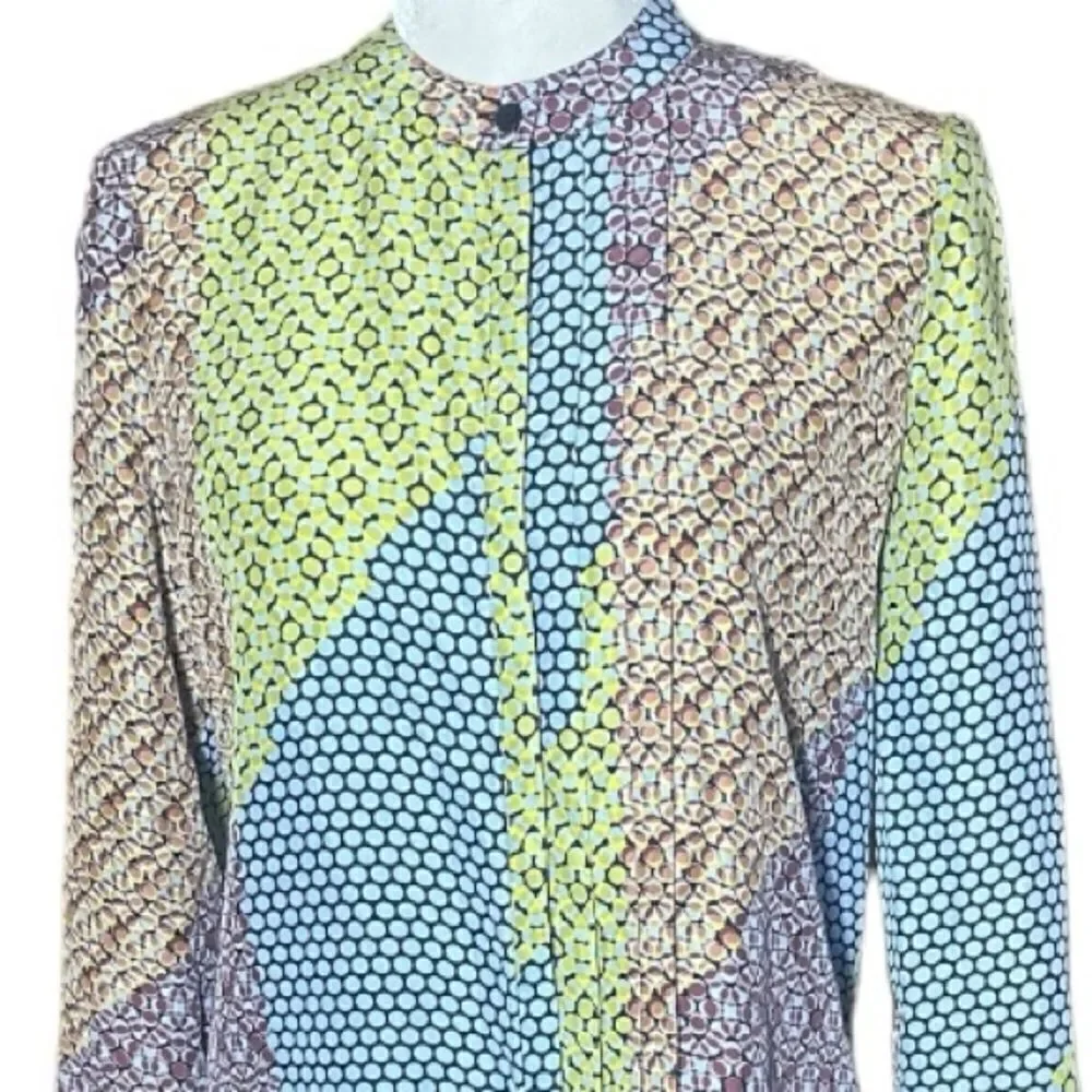 Kate Spade Saturday Long Sleeve Button Front Multi Color Silk Dress Size XS 📦
